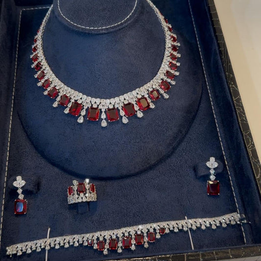 Heart of Ruby necklace with earrings, a ring and a bracelet